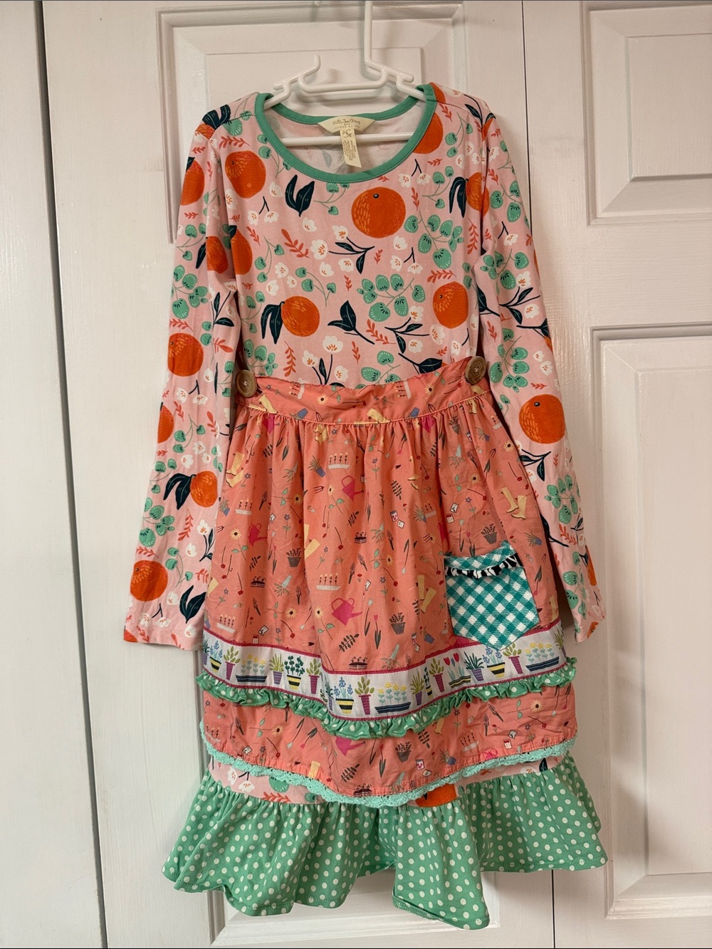 Matilda Jane Pink Orange & Green Fruit-Print Layered Apron Dress